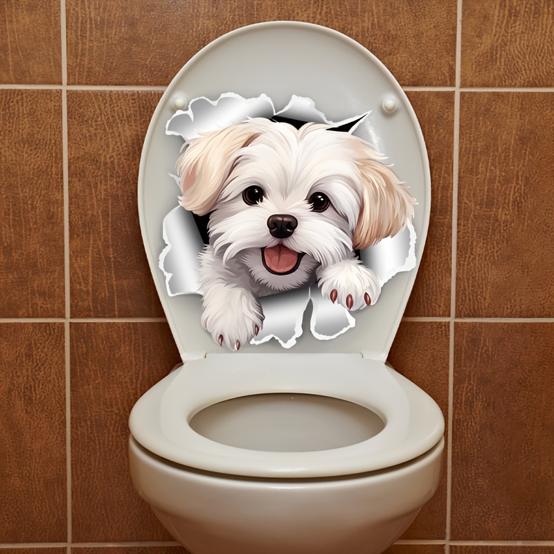 

1pc White Dog Toilet Seat Sticker, Family Bathroom Tank Decal Tool, Suitable For Door Stickers, Wall Stickers, Add A Little Fun To Your House