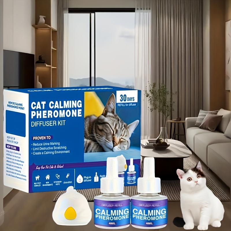 TEMU Pet Cat Calming Solution - Stress Reduction And Relief, Pheromone Technology, Suitable For Small To Large Cats, Home Cat Calming Products