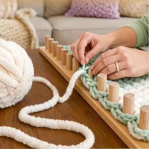 wooden chunky yarn knitting machine suitable for hand knitting thick yarn a portable wooden knitting tool ideal for home decor beginner friendly and a reusable blanket weaving loom chunky and gifts
