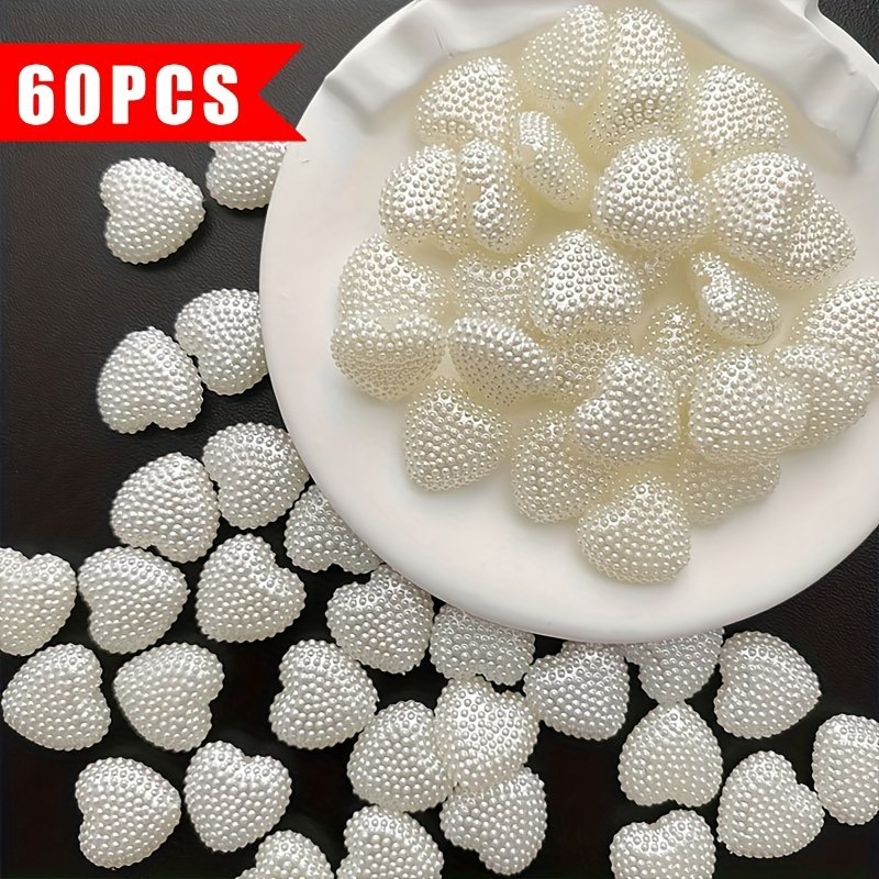 Image of 60pcs/16mm X 14mm Off-white Pearlescent Dot Heart Loose Beads Jewelry Additions Heart-shaped Plum Balls Jewelry