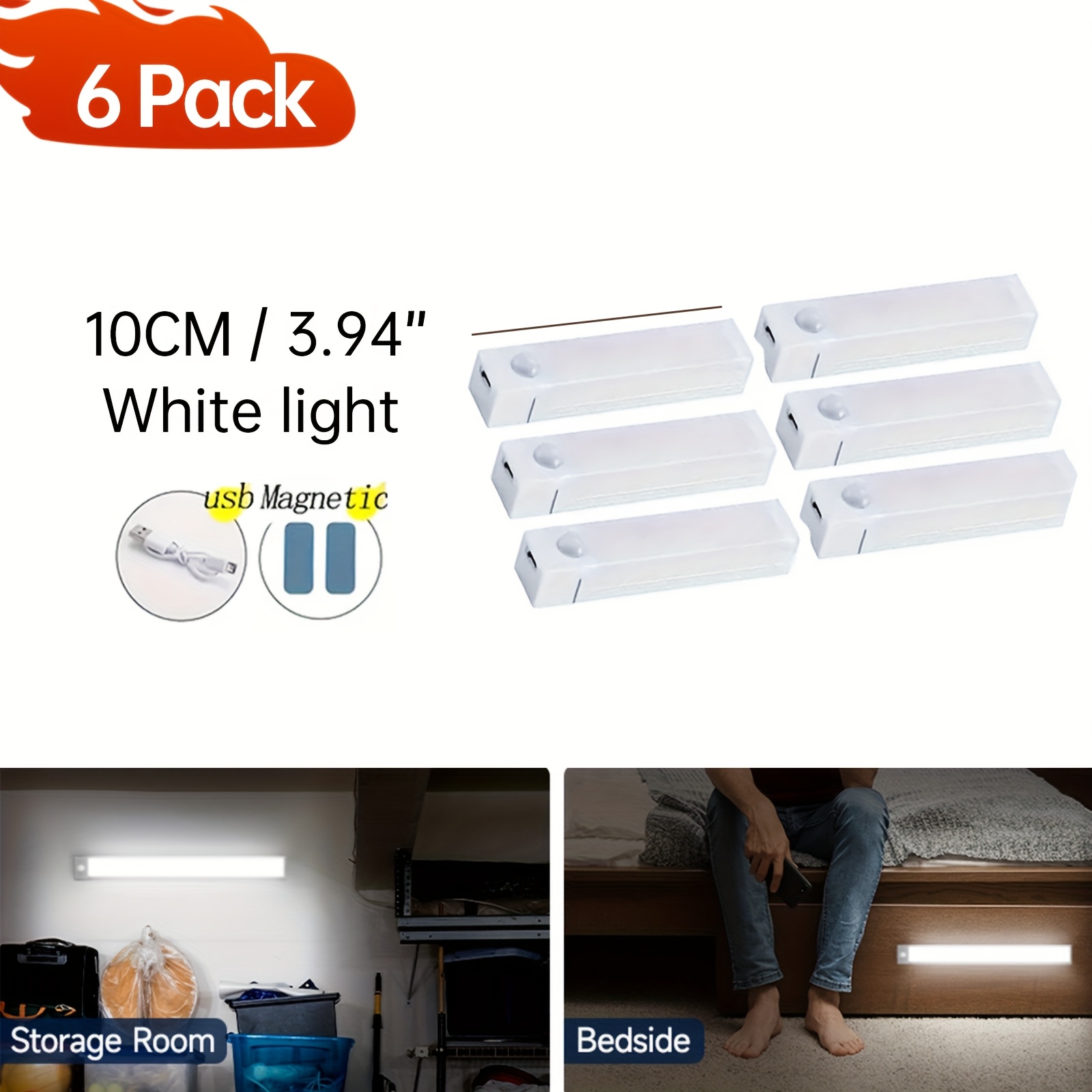 6-Pack LED Motion Sensor Lights, USB Rechargeable Under Cabinet Lights