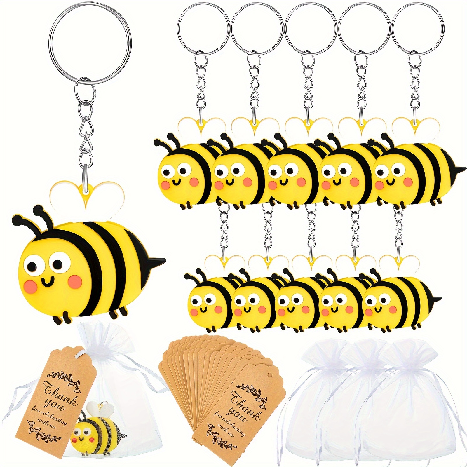 

Bee-themed Party Favor Set - 30 Cute Bee Keychains, Organza Gift Bags & Thank You Tags For Guests