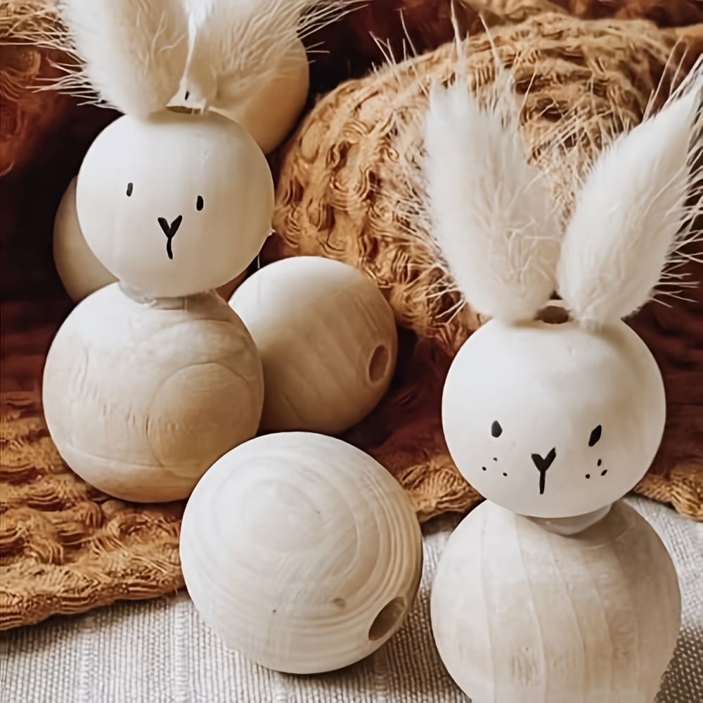 

40pcs Mixed Color Wooden Bunny Beads Set, 2.5cm & 3cm Easter Rabbit Craft Kit, Accessories, Decorative Spheres