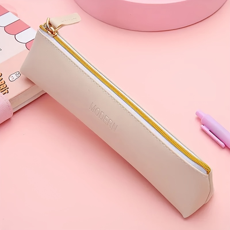 Image of Faux Leather Large-capacity Pencil Case For Office Stationery Storage, Creative Multifunctional Pencil Box, For Cross-border Use