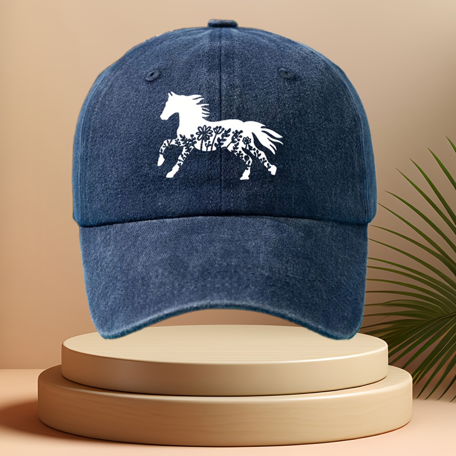 1pc floral horse print adjustable black baseball cap vintage  display picture 1