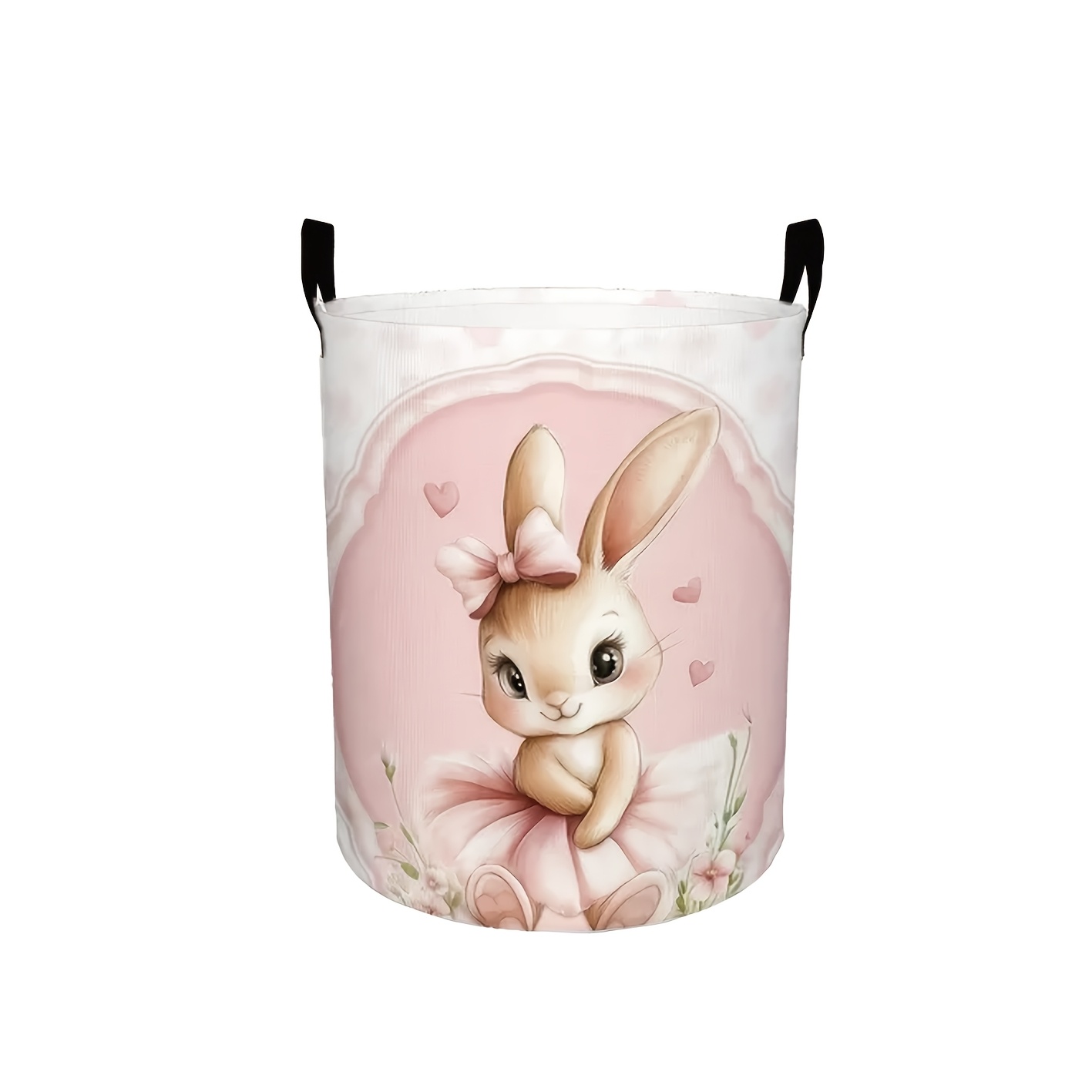 TEMU 1pc "cute Pink Ballet Rabbit" Pattern Dirty Clothes Basket, Multi Functional Foldable Large Capacity Dirty Clothes Basket, Suitable For Room