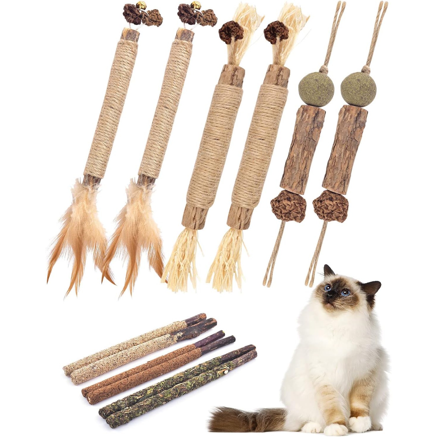 TEMU 12pcs Pet Chew Toys For Kittens Natural Sticks, Dental Health With , Anxiety, Increases Appetite For Cats