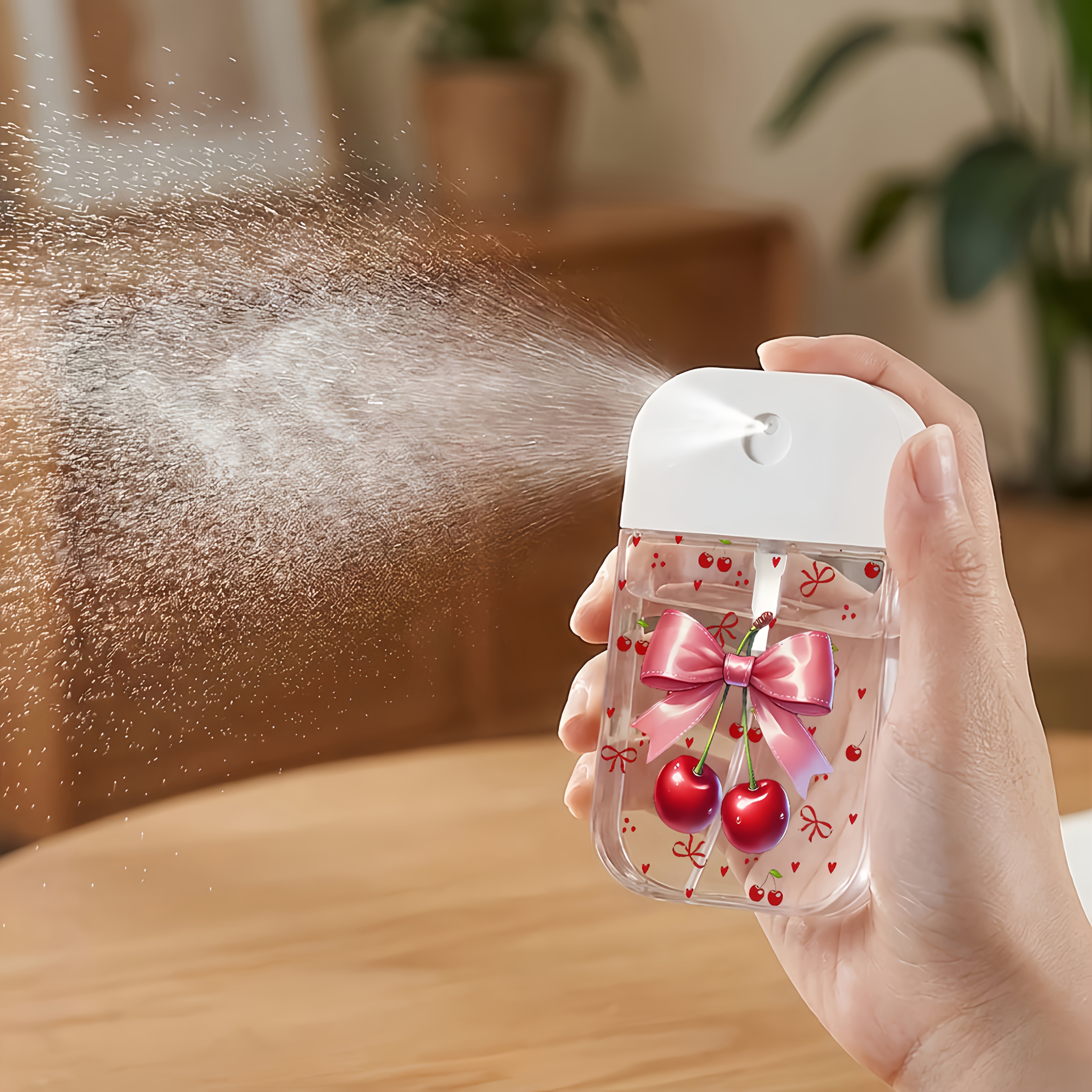 TEMU Cherry Spray Bottle With Bow - 50ml Portable Mini Atomizer, Clear Travel Toiletry Container, Perfect Gift For , Ideal For Daily Use And Travel