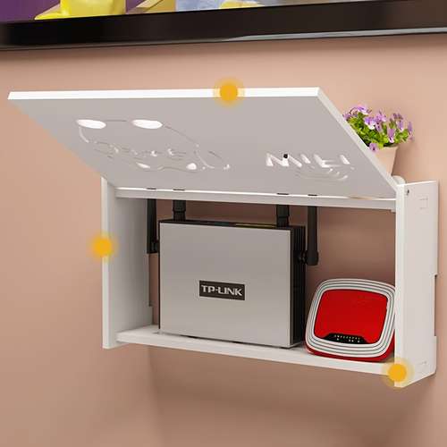 Scatola Porta Modem E Router Da Parete In Acciaio, Bianca, Nascondi Cavi E Wifi, Con Ripiano E Porta Telecomando, 10 Cm Di Profondità