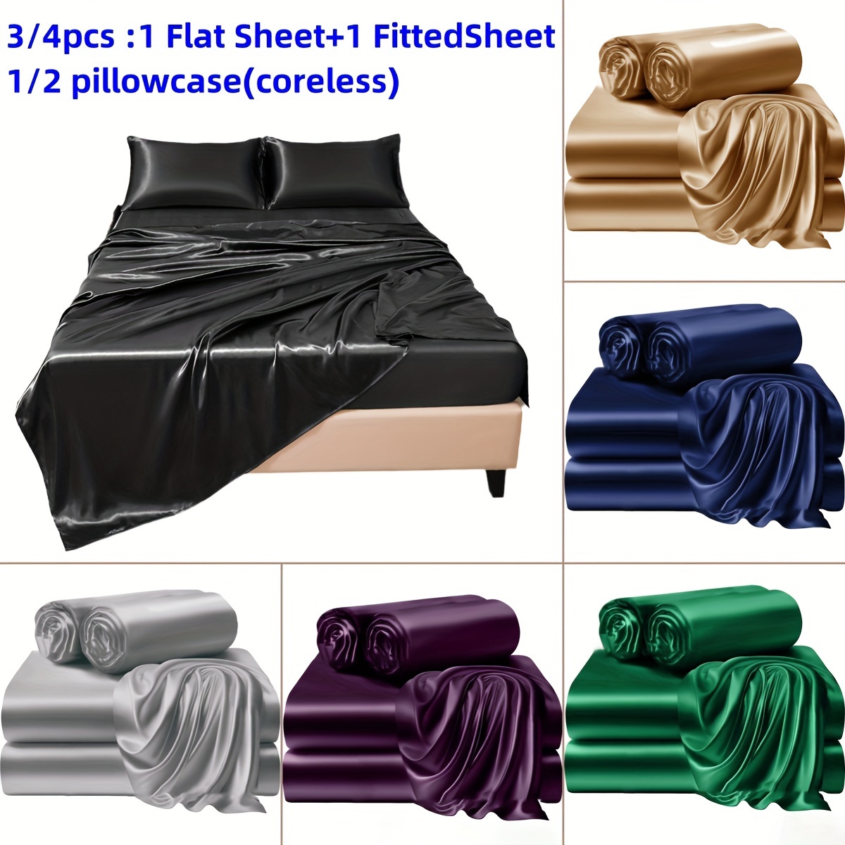 3 4 pieces of solid color bed sheets and bed skirts 1 2 pillowcases a set of three or   and silky details 1