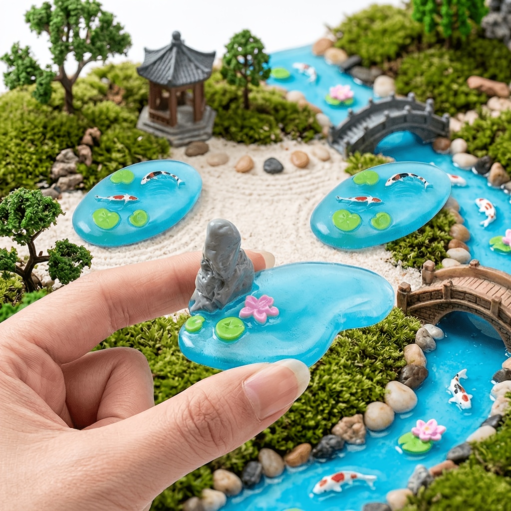 TEMU 3pcs Set: Miniature Water Pond Models. Garden & Small Pond Ornaments. Suitable For Desktop Decor, Outdoor Miniature Garden Arrangements, Diy