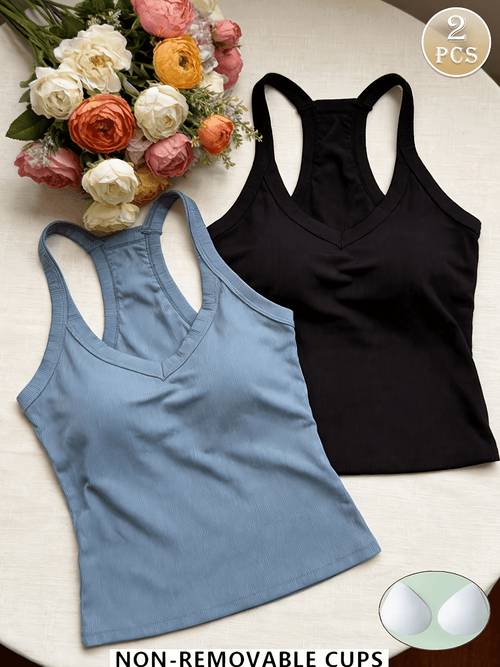 2pcs elegant womens vest set casual vest v neck solid color vest easy base layer top with chest pad short cropped festival halloween ramadan back to season versatile clothing