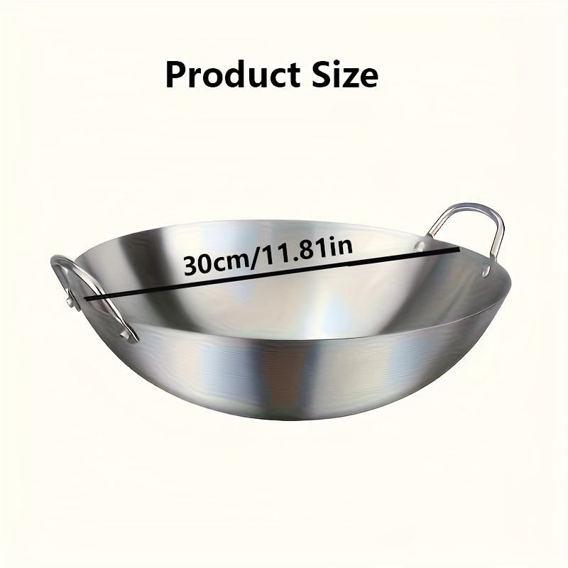 1 db, Nagy méretű rozsdamentes acél dupla fogantyús wok, bevonat nélküli, vastagított, kiváló minőségű, tartós…: retailer-supplied image
