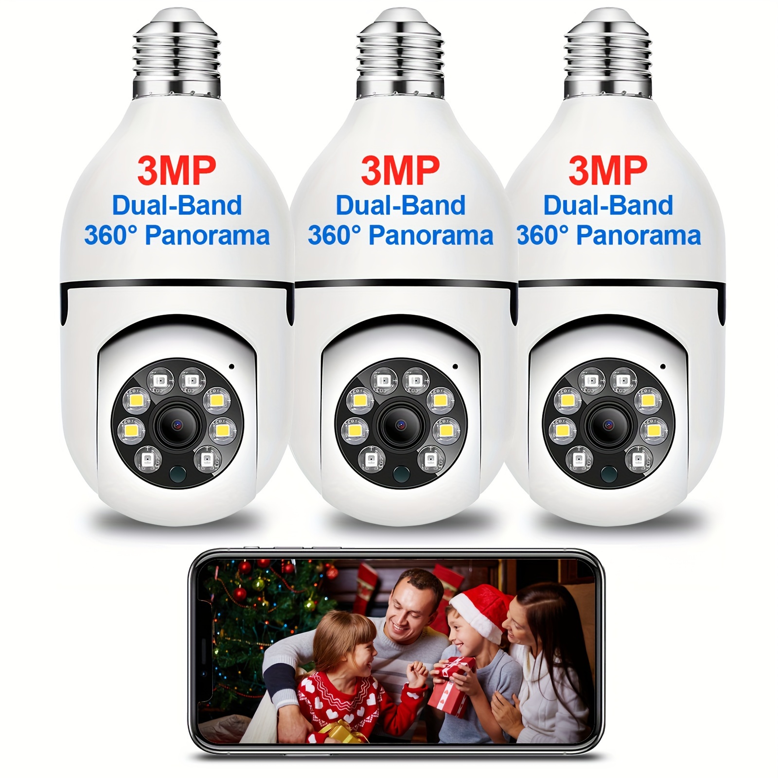 

3mp Lightbulb Security Camera 2.4ghz, Bulb 360 Degree Wifi Outdoor Indoor Full Color Day And Night, Lightbulb Motion Detection Alarm, 3pcs Package