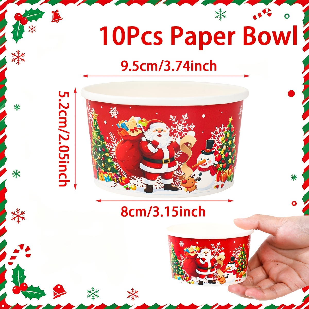 TEMU Lot de 10, Jetables, en Papier de Noël, Jetables à Motif Père Noël Rouge et de Neige, Décoration Natal Noel Navidad, Décorations de Table pour