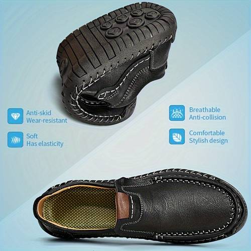 mens hand stitched slip on loafers breathable synthetic casual shoes lightweight comfortable for outdoor walking brown