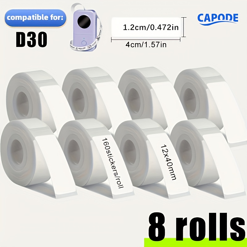12x40mm 8-roll White D30 Label Stickers, Self-adhesive Paper Tags For Compatible With D30 Tag Maker Machine - Gift/thank Use