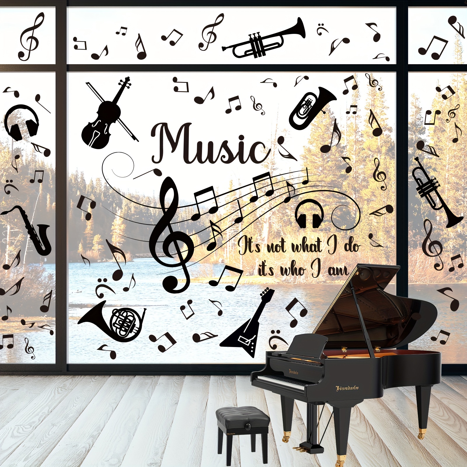 

9 Sheet Musical Notes Window Clings Musical Note Sayings Window Decals Double-sided Guitar Trumpet Window Decor For Office Bedroom Music Room Dance Room And Other Decors, 7.9x11.8 Inch