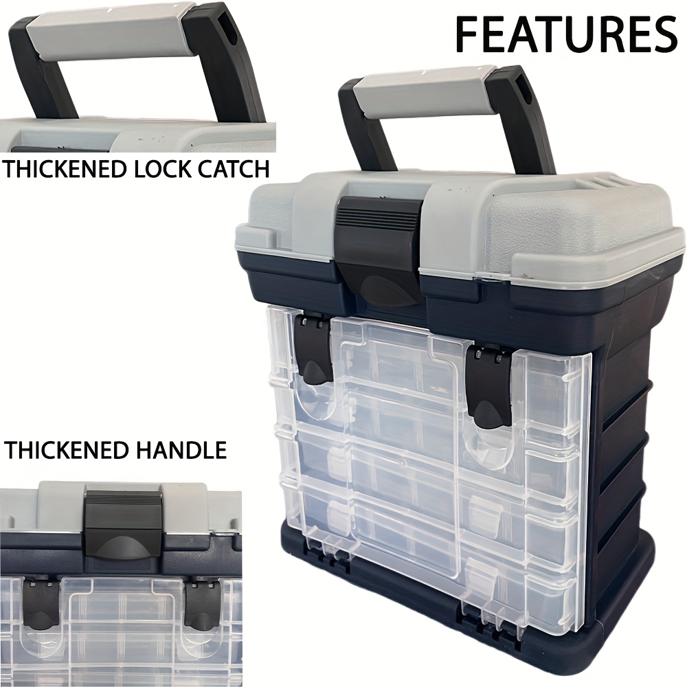 [Portable Fishing Tackle Box] 4-Tier Portable Fishing Tackle Box, Durable Polymer, Non-Waterproof, Multi-Compartment Organizer for Bait and Accessories, Gray (Bait Not Included), Outdoor Gear Storage, Fishing Tackle Box