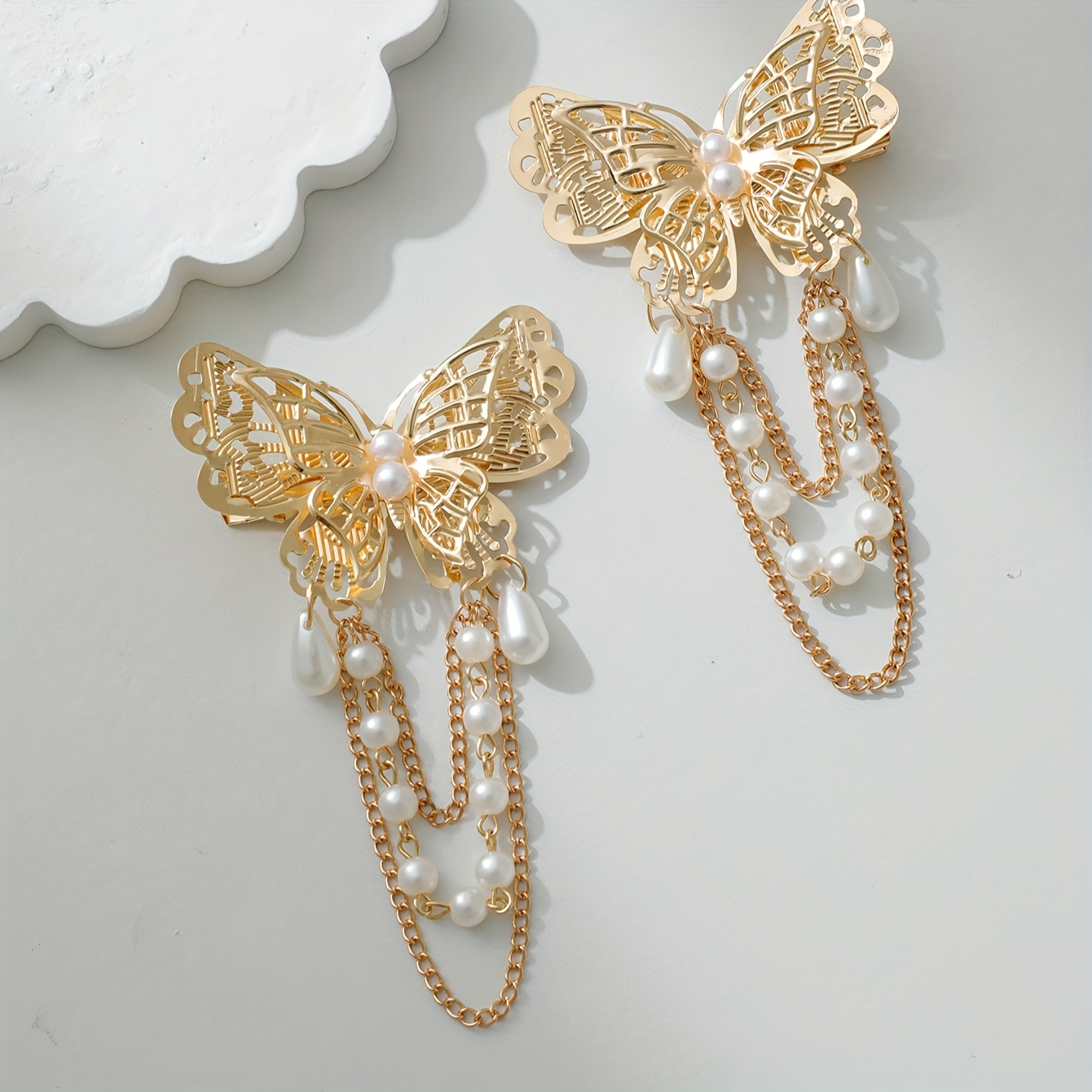 2pcs Double-layer Pearl Chain Tassel High-end Hairpin Suitable For Daily Parties