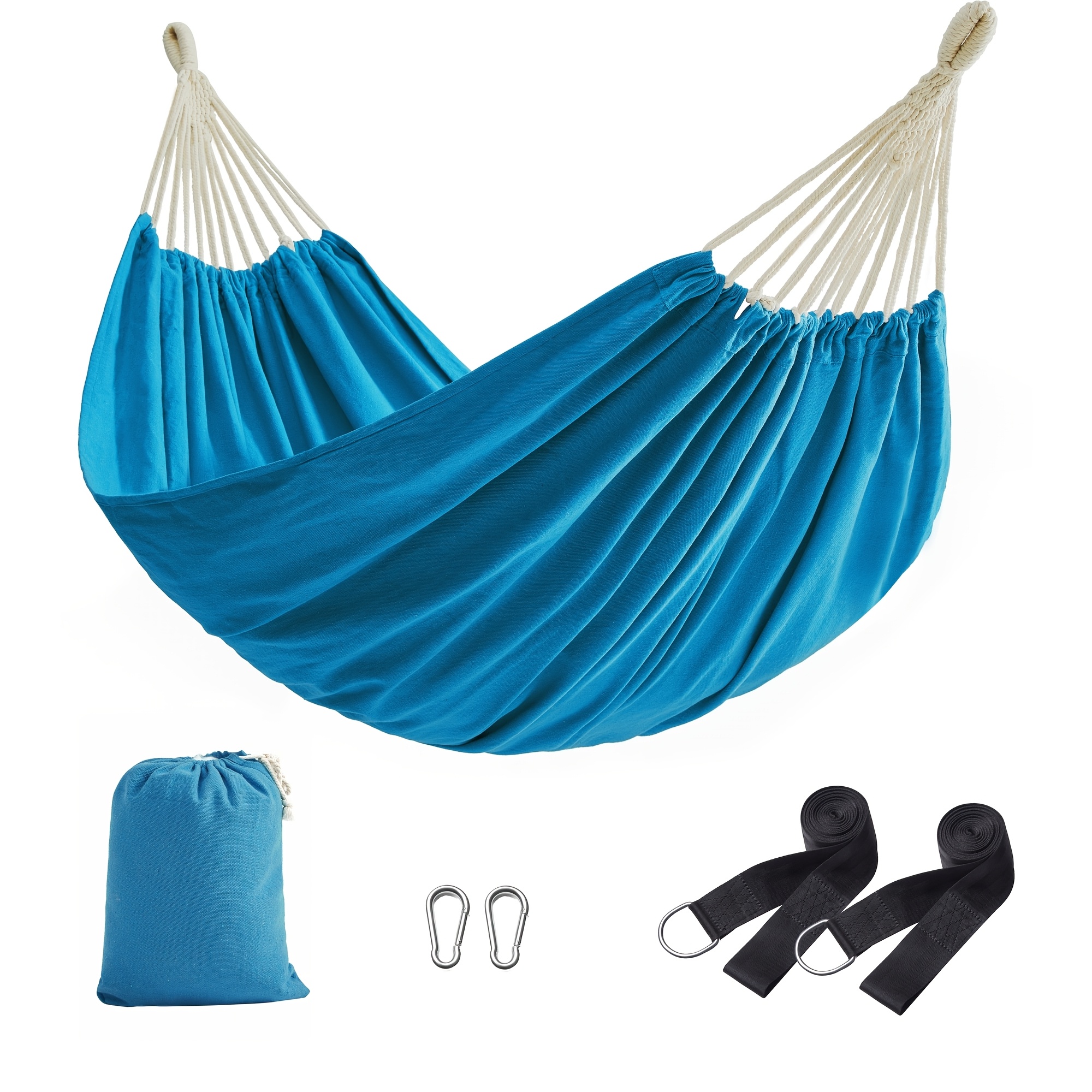 Double Outdoor Hammock With Carry Bag, Straps And Carabiners For Terrace, Balcony, Garden Or Camping
