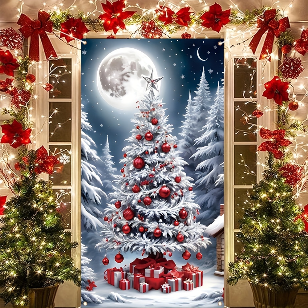 

2d Door Banner, Merry Christmas Door Banner - 35x70" Polyester, Snowy , Winter Farmhouse Decor & Outdoor