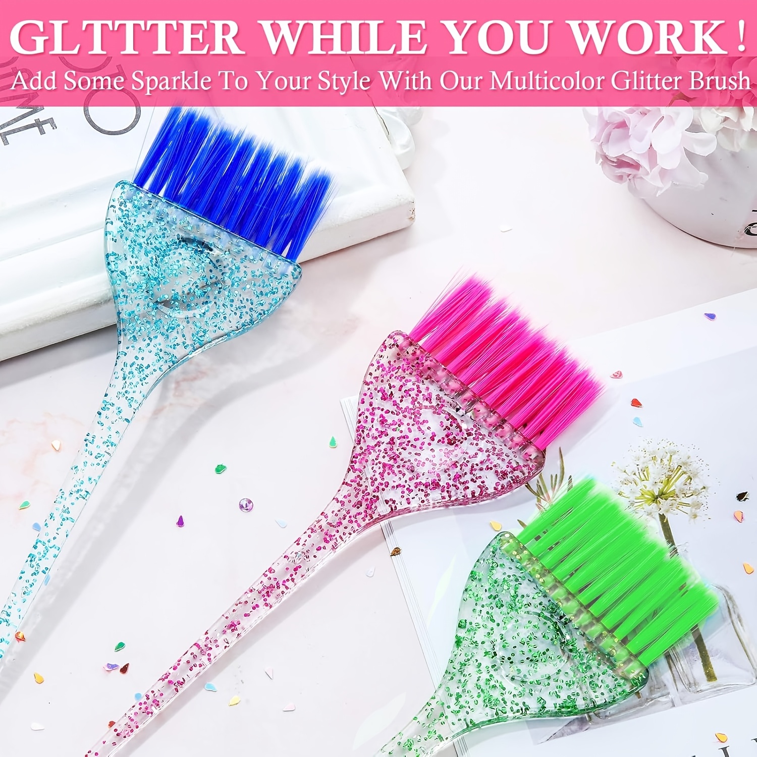 TEMU Glitter Handle Hair Dye Brush, Suitable For Highlights, Coloring, And Sectioning, Glitter Hair Dye Brush, Ideal For Hair Salons And Hair Dyeing