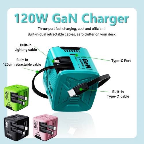 w o 120 fast charger dual 120cm 47inch lightning type c retractable cable type c output ports foldable plug adapter for iphone 16 15 14 plus pro max for s25 24 and phone christmas birthday charger