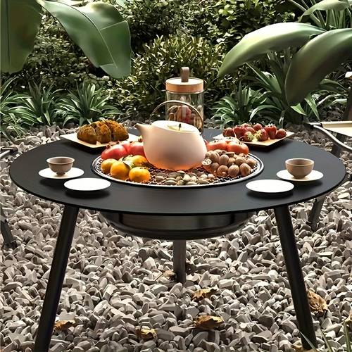 multi functional outdoor barbecue grill charcoal fire grill tea table with grill pot small garden table suitable for home and garden cooking camping outdoor folding table portable camping accessories table with grill