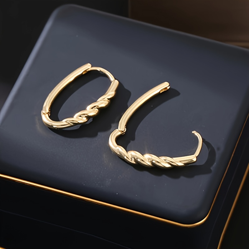 Vintage Twisted Rope Copper Earrings Geometric Oval Studs Nickel Plating