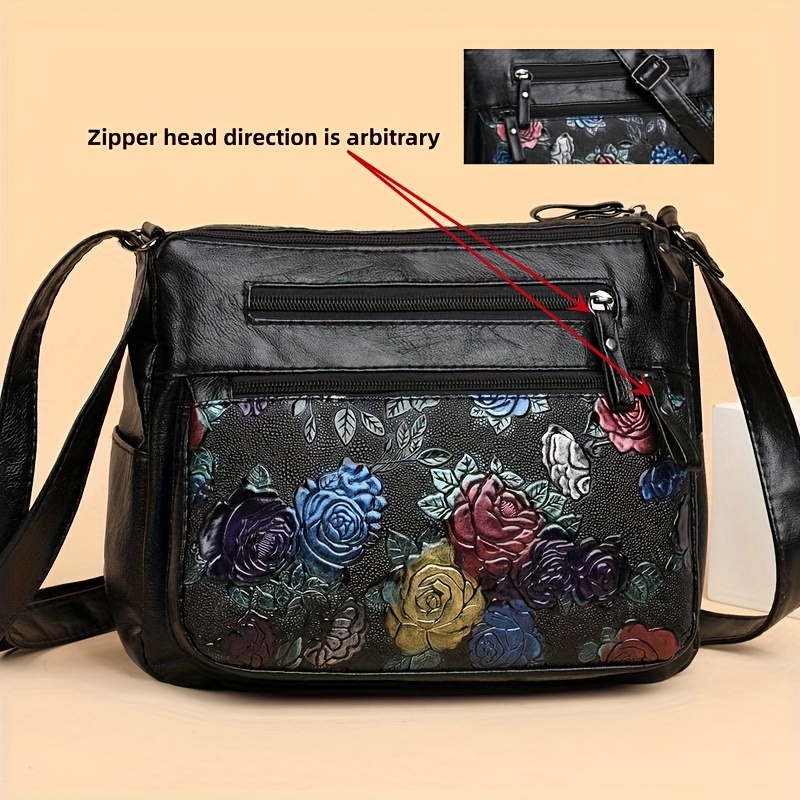 Large Capacity Soft Faux Printed Crossbody Shoulder Bag With Multiple Pockets And Zippers