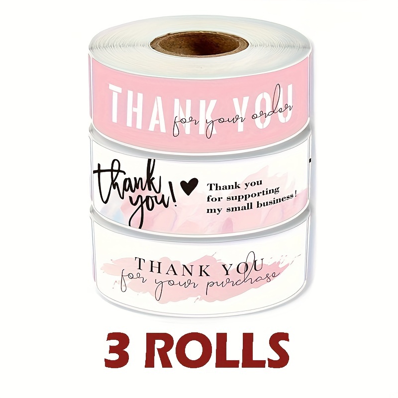 

3-pack Semi- Thank You Stickers, 120pcs/roll, Pink Small Business Shipping Bag & Gift Seal Labels, Single Use Rectangle Shape