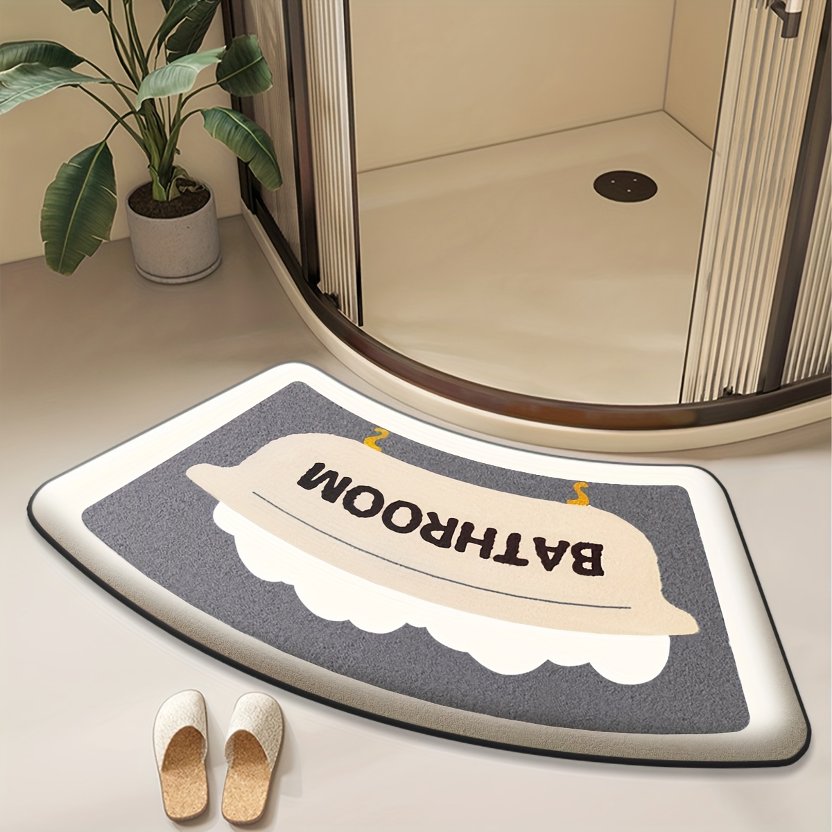Tapis De Douche Incurvé Absorbant Antidérapant - Polyester - 30x60x100 Cm - Gris Clair - Lavable Machine