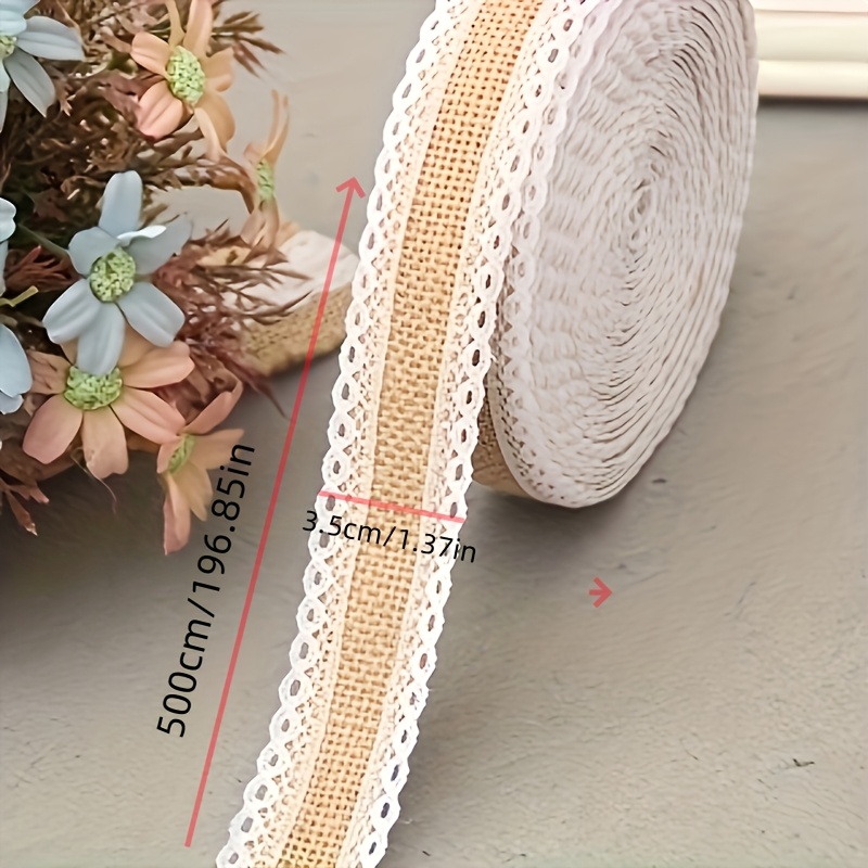 TEMU Rotolo di pizzo in lino a 196.85in, confezione in pizzo, decorazione per matrimoni, nastro decorativo vintage, accessori materiali fai da te a ,