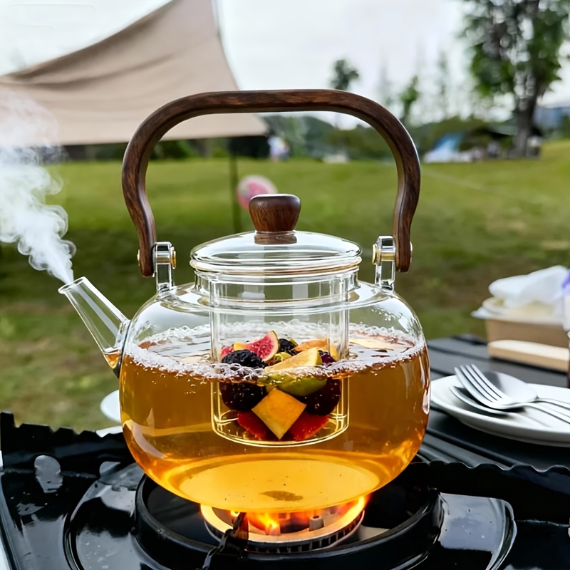 1pc 1000ml/34oz Heat Resistant Glass Teapot with Removable Infuser, Clear Tea Kettle for Loose Leaf, Fruit & Floral Tea, Summer Cold Brew Pitcher, Stovetop Safe, Aesthetic Glassware Gift for Home & Office, Durable Borosilicate Glass Teapot, Christmas
