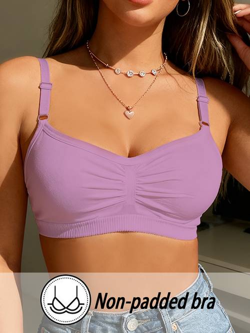 1pc womens wire free seamless bra with adjustable straps no padding full coverage suitable for body types soft bralette non solid color hand washable no underwire for daily wear