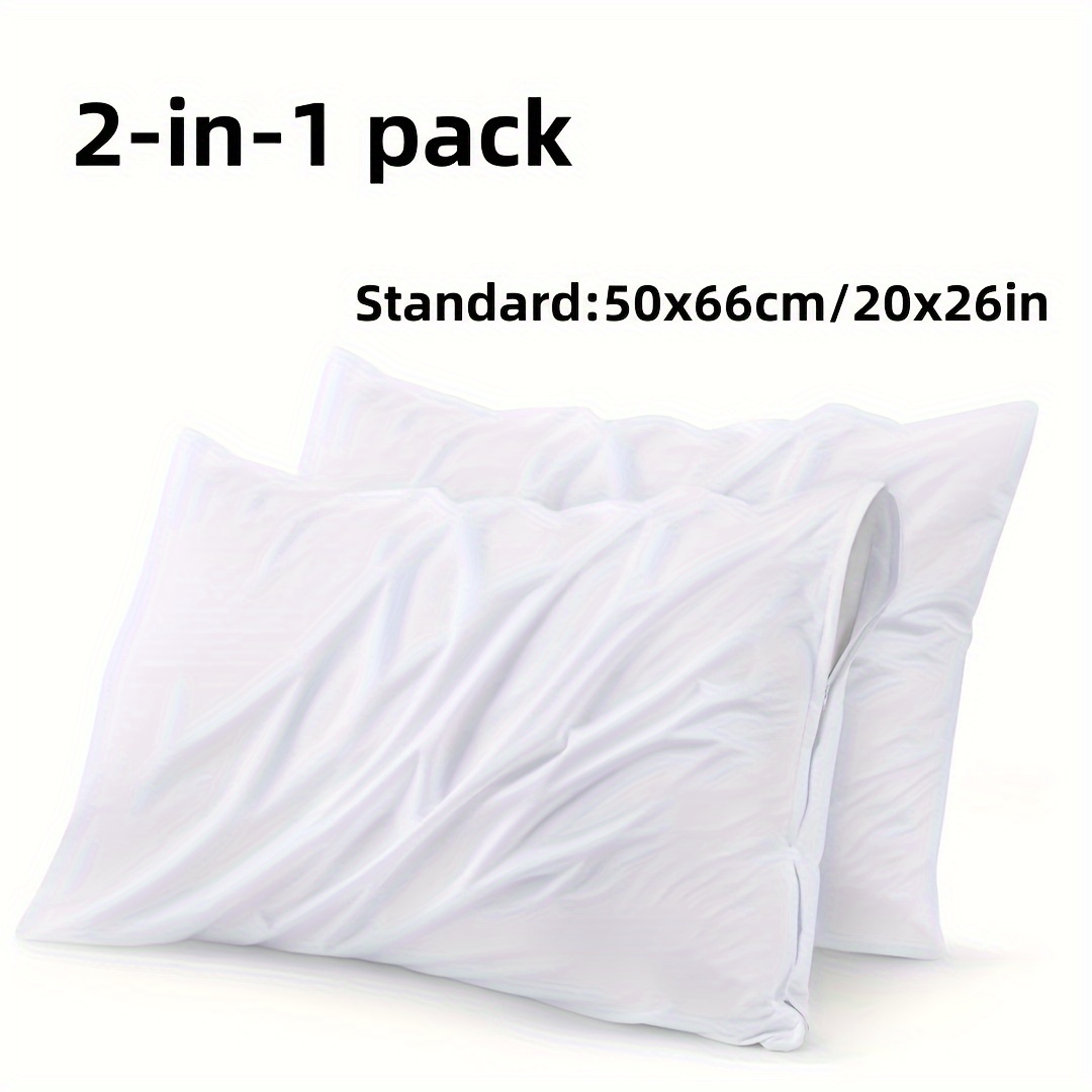 TEMU A Set Of 2 Zippered Pillow Protectors, White Pillowcases, 100% Polyester, Quality, Breathable And Covers, Extends Of Pillows (does Not Pillow Inserts)