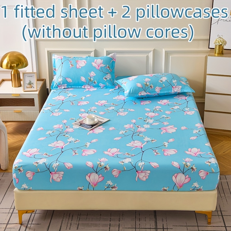 TEMU 3pcs Set: With Pink Floral Pattern, Made Of Polyester, Is Fade-resistant And Easy To Clean. The Fitted Sheet And Pillowcases Fit And Are