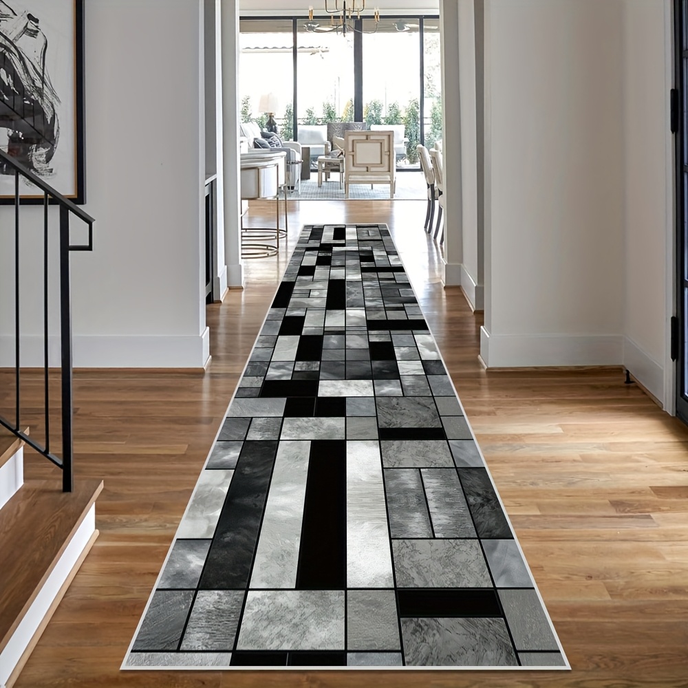 TEMU 1pc Of Minimalist Geometric Long Carpet, Machine Washable Kitchen Entrance Mat, Soft And Comfortable Long Carpet For Bedside