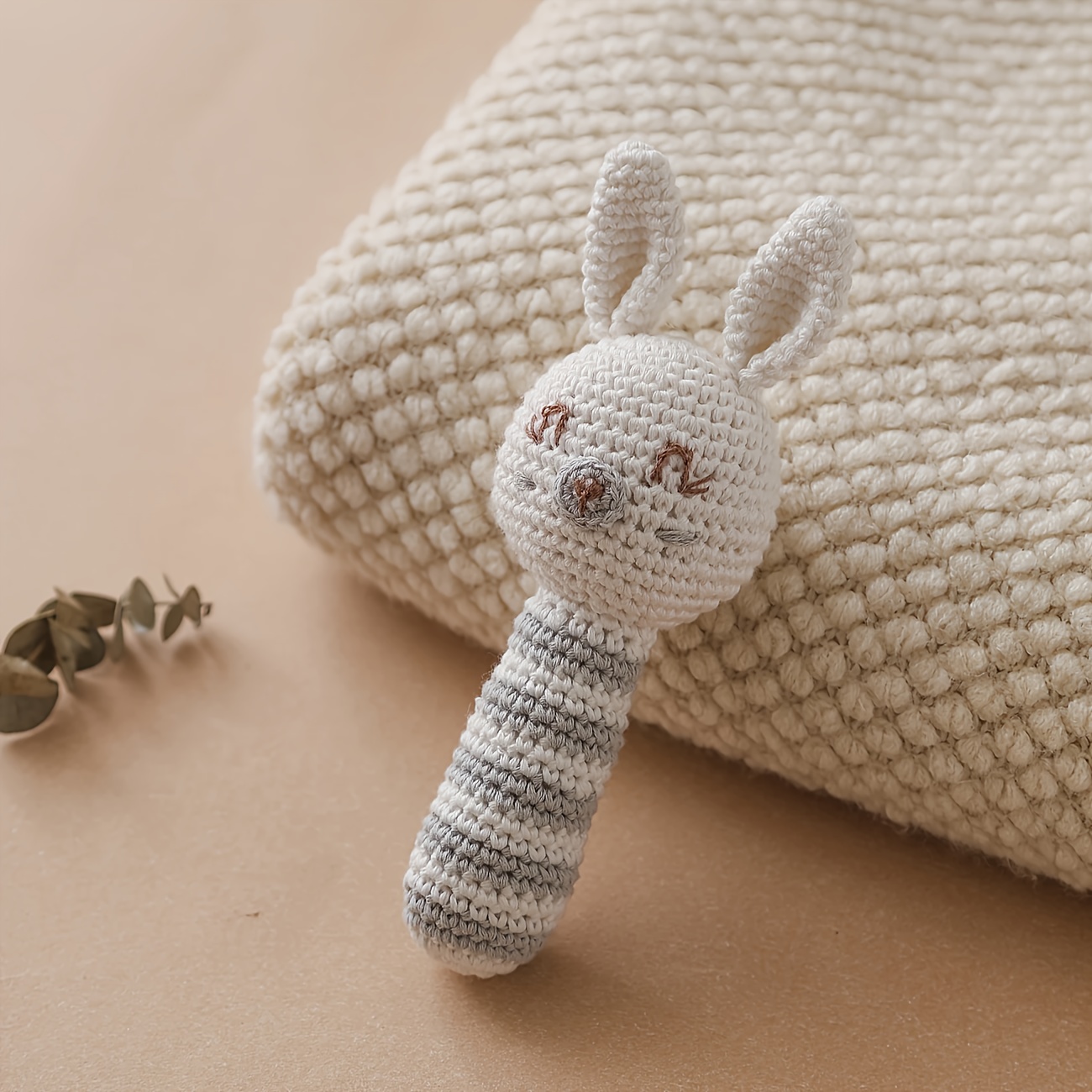 Crochet Rattle Teether Toy Knitted Rabbit Animal Doll with Bell