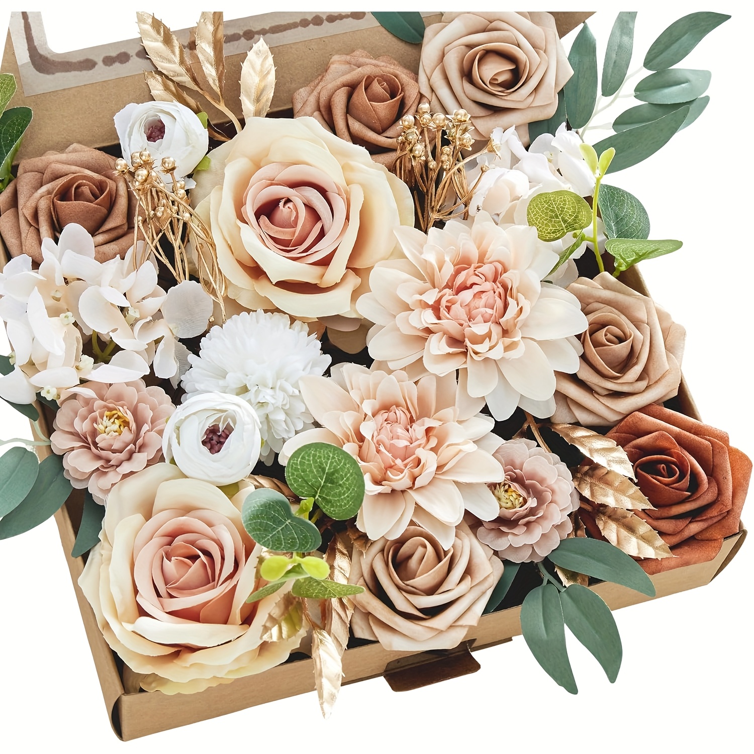 Image of Artificial Flowers Diy Box Set Fake Roses Bouquet Bridal Wedding Flowers Colorful Centerpiece Table Decorations Boho Floral With Stems Arrangements For Party Indoor Outdoor