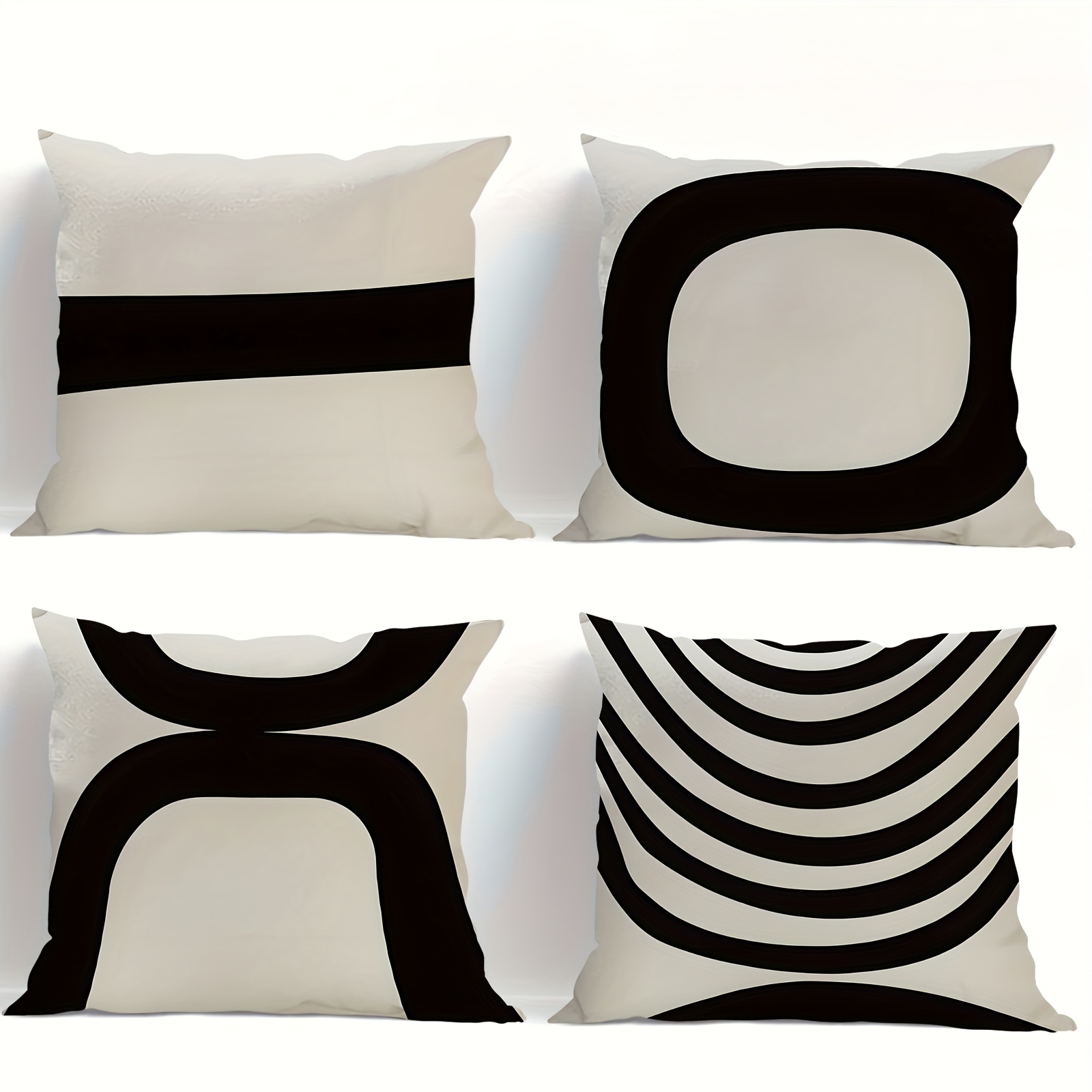 TEMU 4pcs Black & White Geometric Striped Pillow Covers - French Style Decorative Cushion Covers With Zipper Closure, Living Room, Bedroom, Cafe, Bar