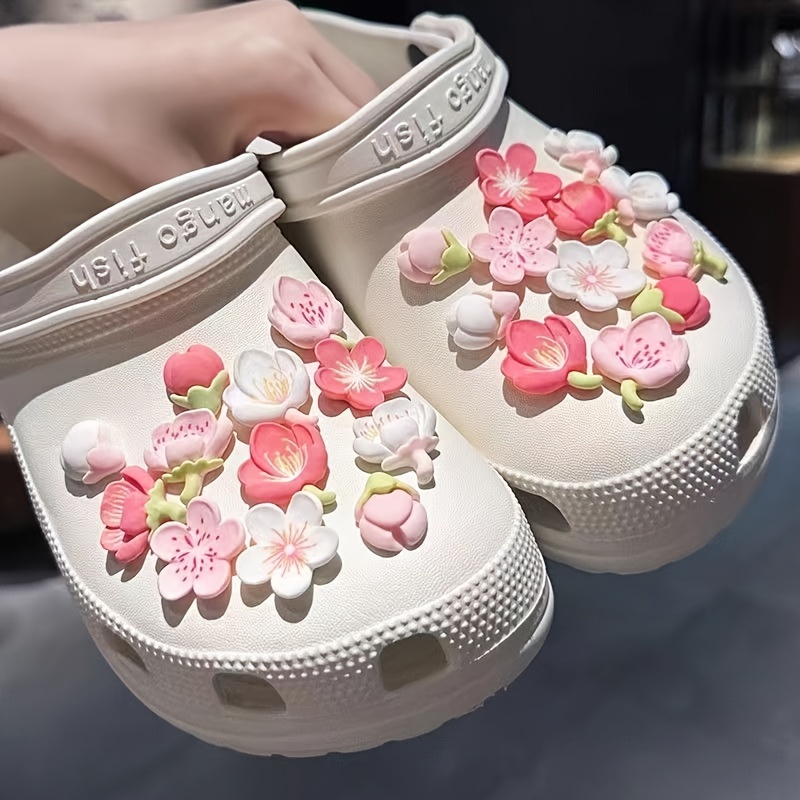 

12/24pcs Romantic Cherry Series Shoe Decoration Charms For Clogs Jigs, Bubble Slides, Sandals, Diy Shoe Accessories For Holiday Gift, Party Favors