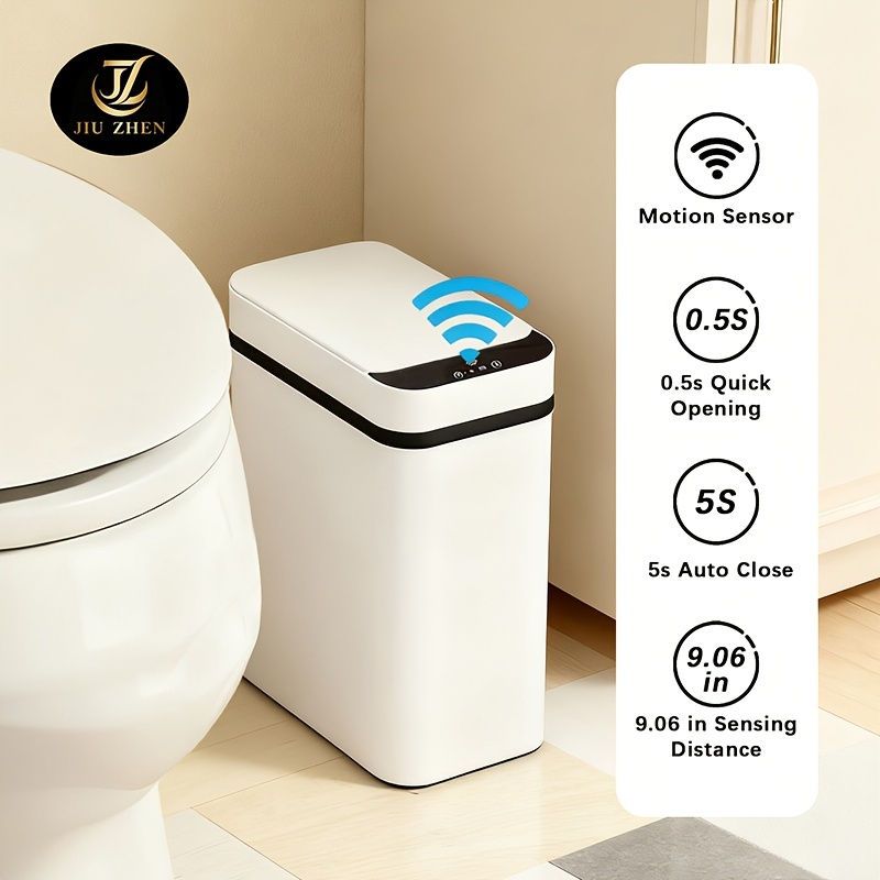 TEMU 1 pièce/2 pièces - Poubelle intelligente multifonctionnelle à capteur 2,38 gallons, petite , corbeille de salle de bain automatisée, texture