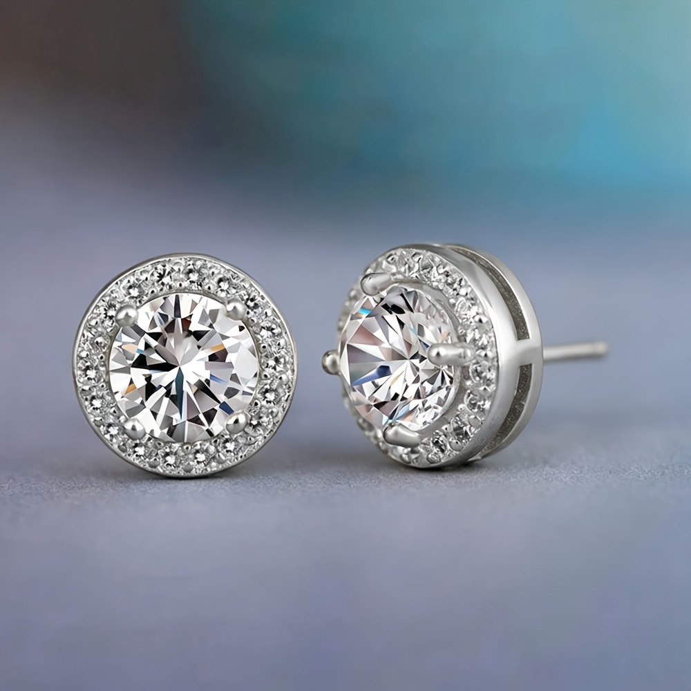 TEMU 1 Par de Aretes Clásicos de Moda Combinados Cuadrados Sintéticos con Circonio Sintético, Pequeños Aretes Redondos Brillantes, Adiciones de