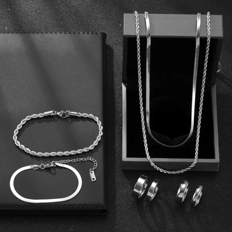 Stylish Stainless Steel *'S Jewelry Set Bracelet, Necklace, and Ring Combo Casual Attire