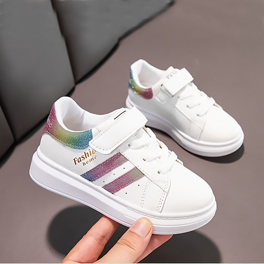 Pair Of 's Casual Shoes, Versatile Outdoor White Sneakers With Laces For , Suitable For Students