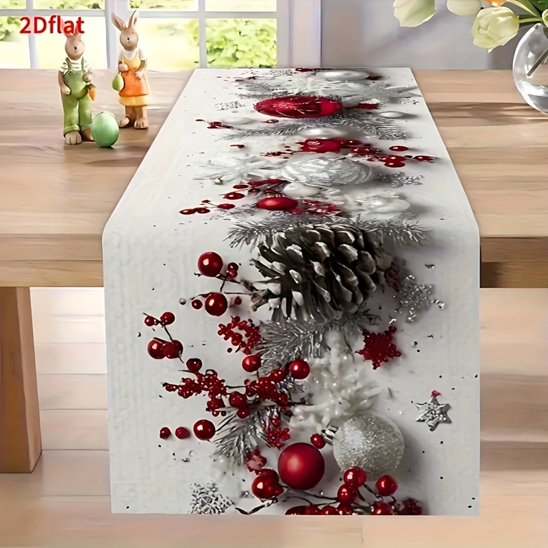 1pc 2d Flat Christmas Element Pattern, Festive Style, Suitable For Tablecloth Placement, Home Decoration, Festive Themed Table Runner, Decor, Kitchen And Dining Room Decoration, Home Decor Tabletop