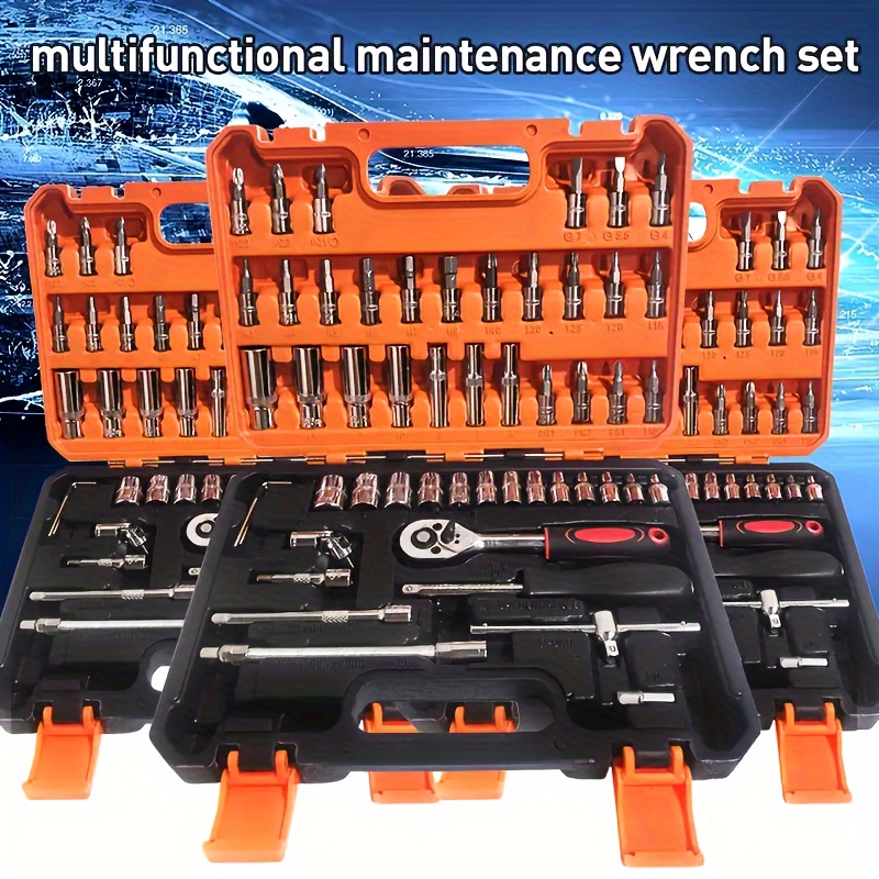 

A 53/151pcs Professional Car Repair Kit: Portable, And Ratchet Wrench Kit - For Automotive, Marine, Motorcycle Maintenance, Home Repairs - Including A Portable Case