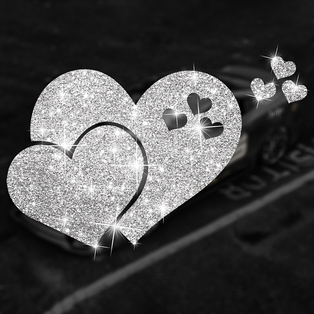 Image of Shiny Love Heart Car Sticker, Removable Glue-free Sparkling Sticker, Suitable For Car, Truck, Motorcycle Decoration